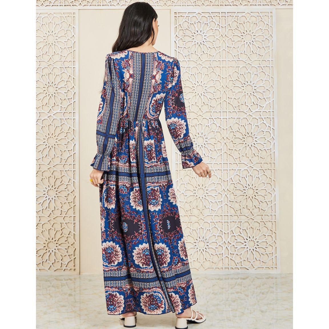 Styli Floral Print Gathered Detail A-Line Maxi Dress-women-clothing-dresses-image-4