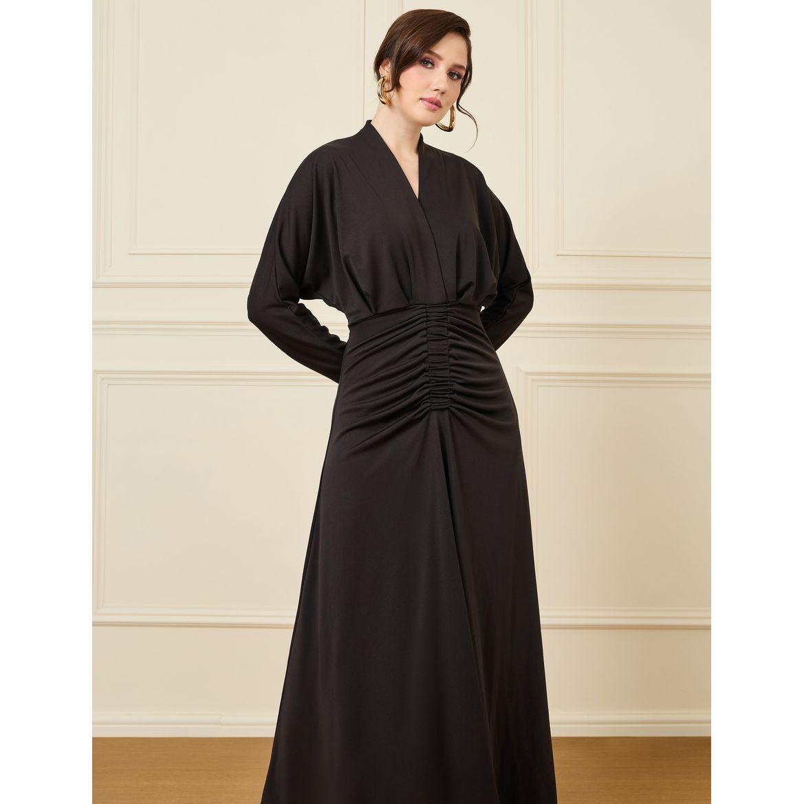 Styli Gathered V Neck Maxi Dress-women-clothing-dresses-image-2