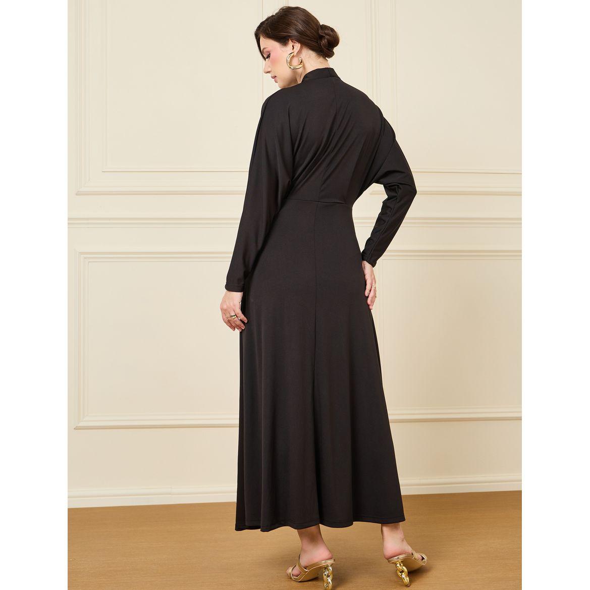 Styli Gathered V Neck Maxi Dress-women-clothing-dresses-image-4
