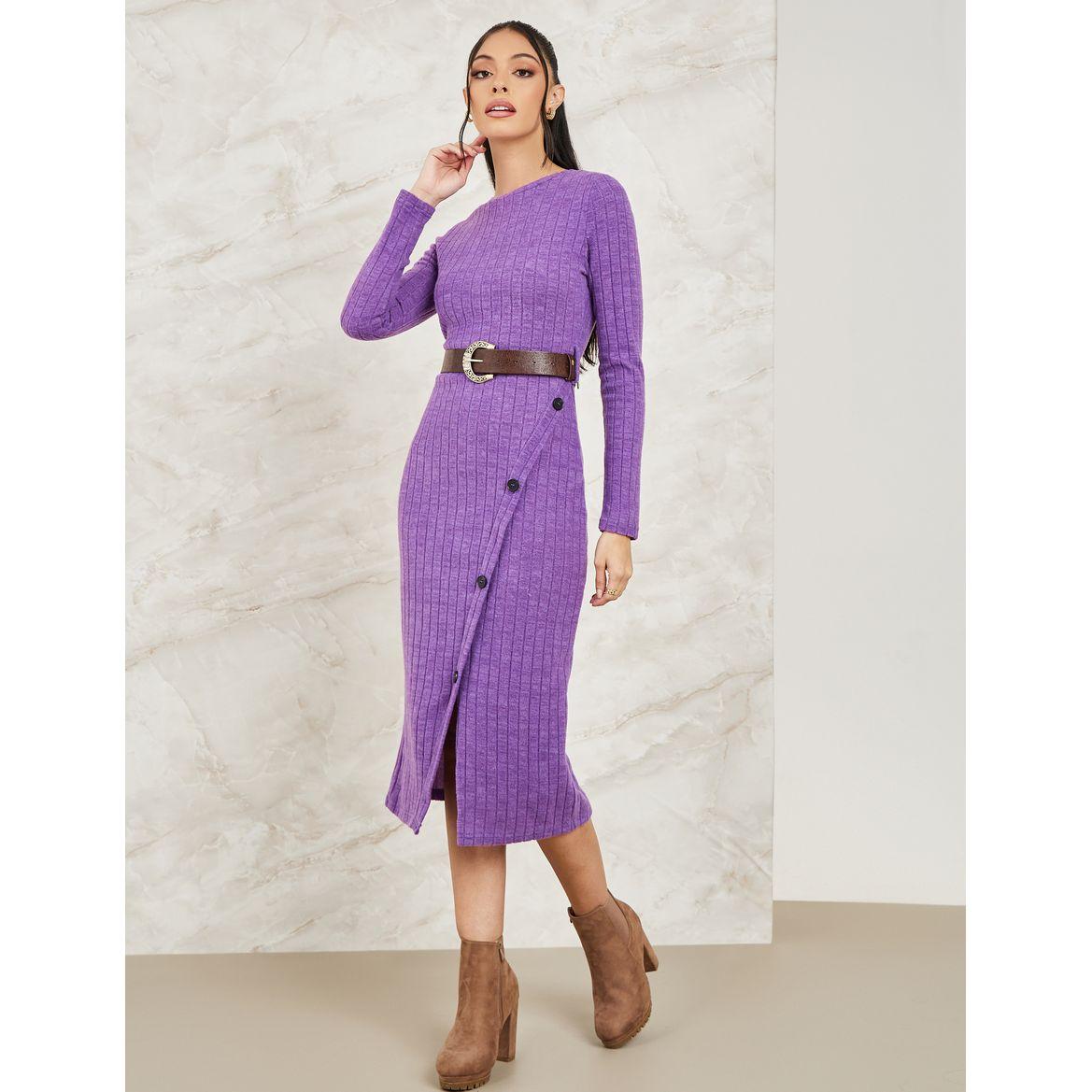 Styli Asymmetrical Button Detail Knit Sweater Midi Dress-women-clothing-dresses-image-1