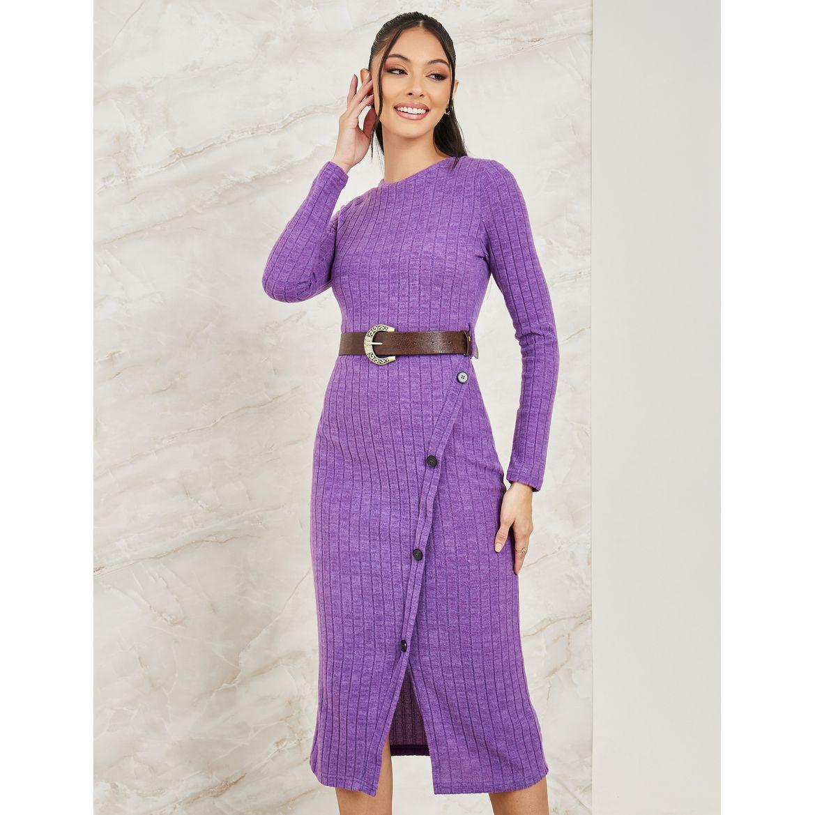 فستان ميدي محبوك ومزين بأزرار-women-clothing-dresses-image-2