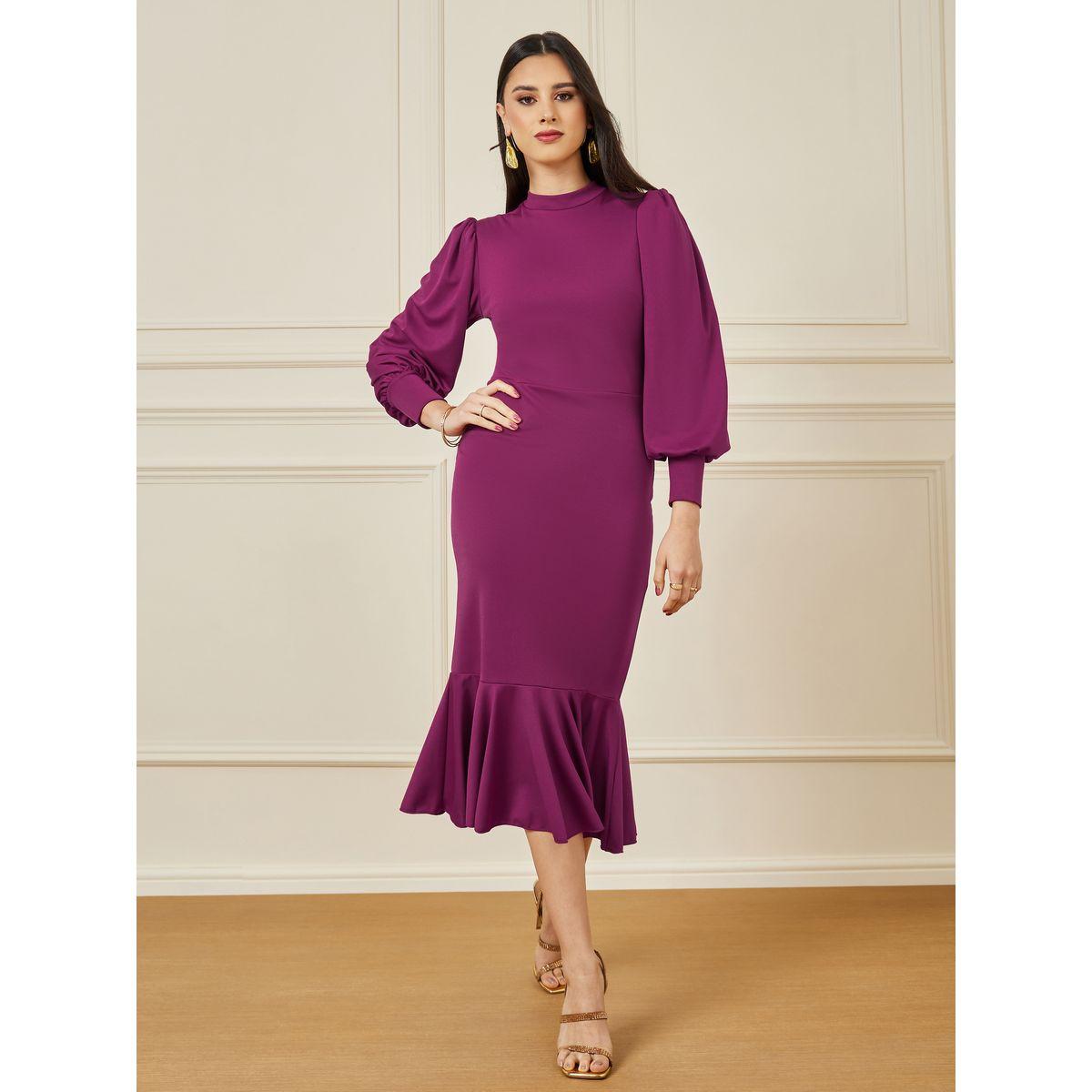 فستان ميدي بياقة عالية-women-clothing-dresses-image-1