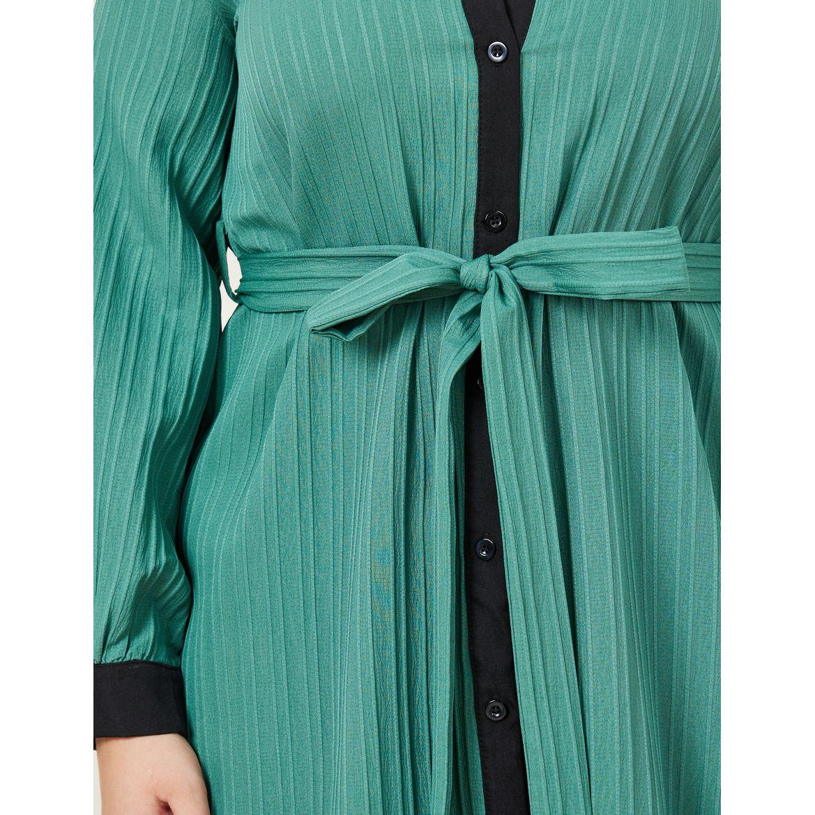 Styli Plus Textured A-Line Maxi Dress with Tie Belt-women-clothing-dresses-image-3