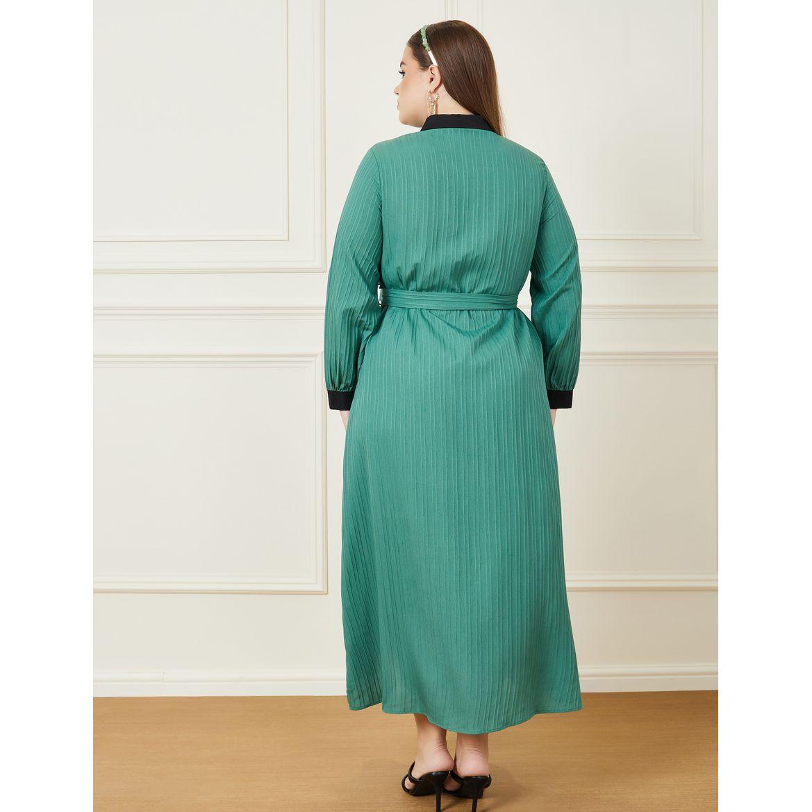 Styli Plus Textured A-Line Maxi Dress with Tie Belt-women-clothing-dresses-image-4