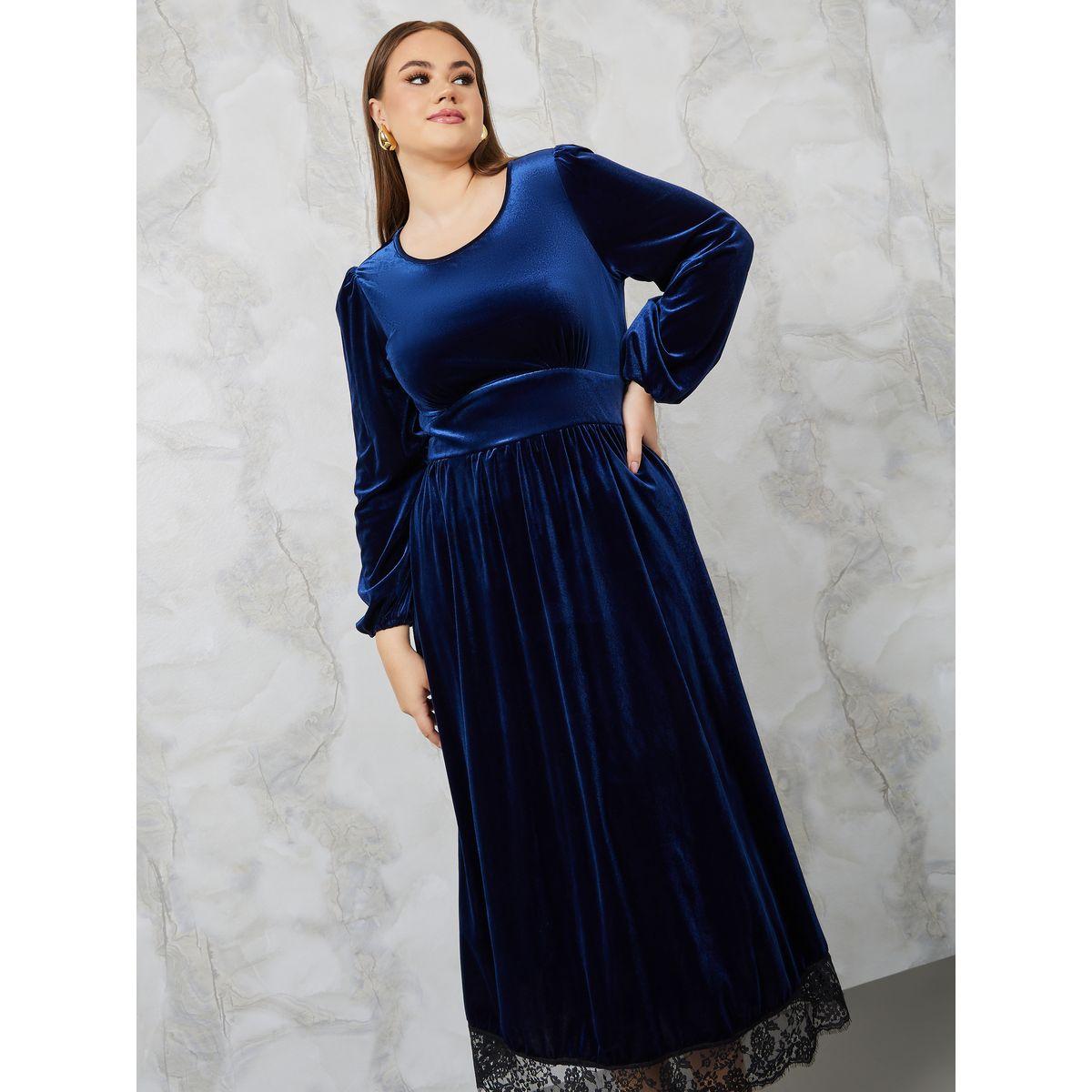 Styli Plus Lace Hem Insert Velvet A-Line Maxi Dress-women-clothing-dresses-image-5