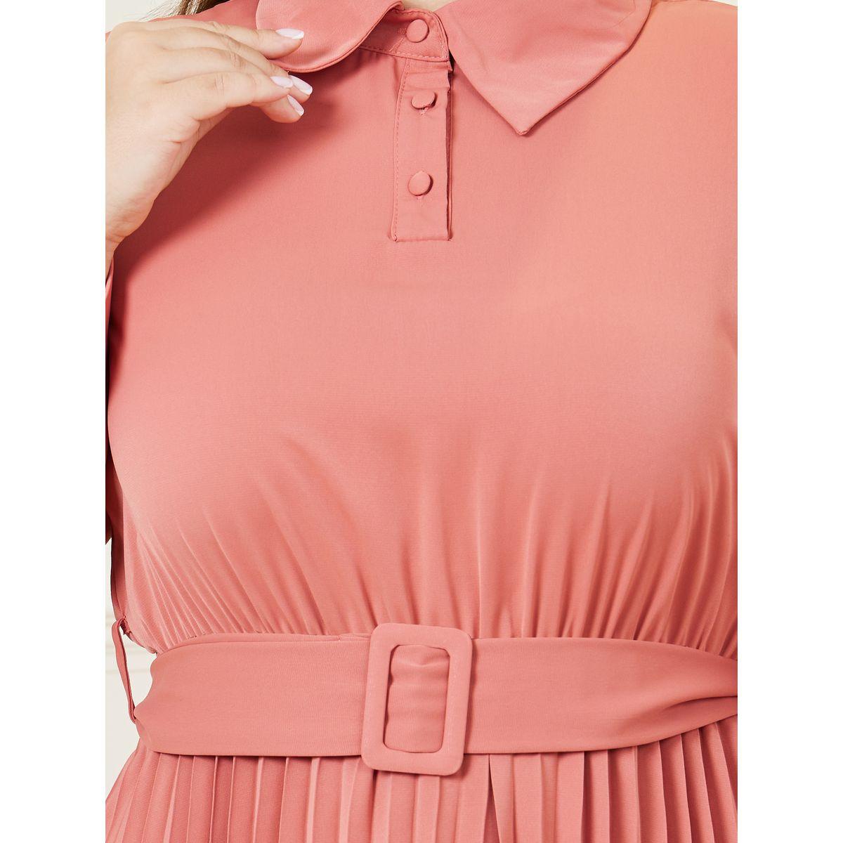 Styli Plus Pleated Hem Belted Midi Dress-women-clothing-dresses-image-4