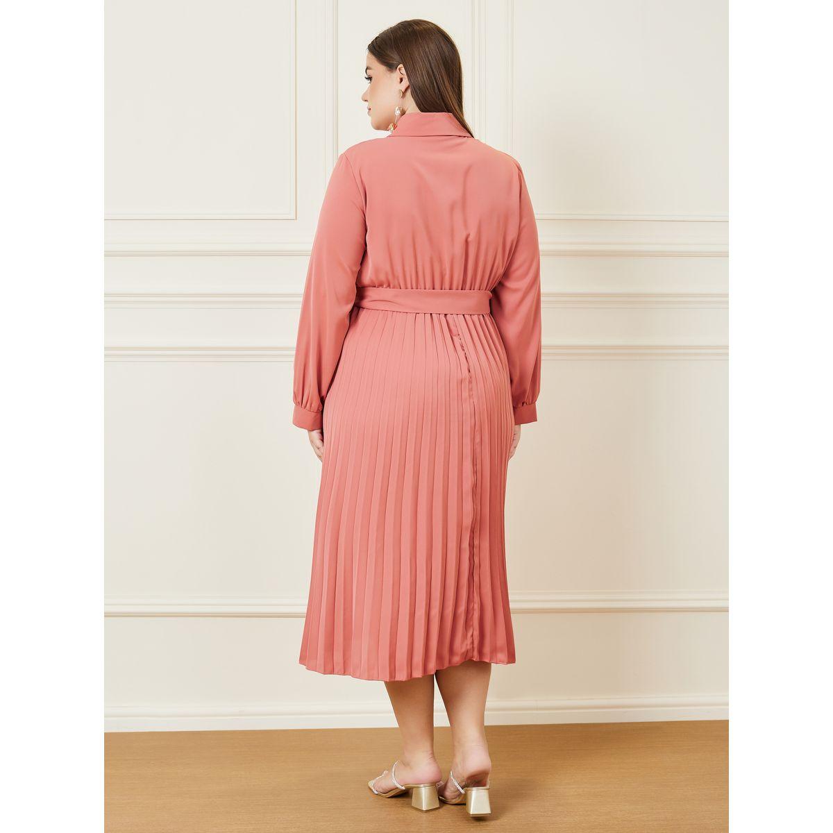 Styli Plus Pleated Hem Belted Midi Dress-women-clothing-dresses-image-5