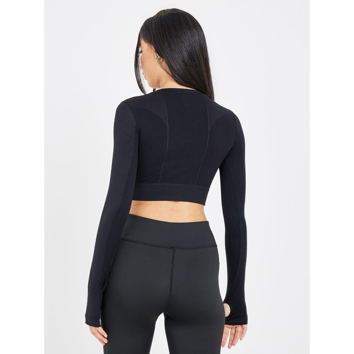 بلوزة قصيرة بتفاصيل مضلعة ودرزات-sports-women-clothing-tshirtsandvests-image-4