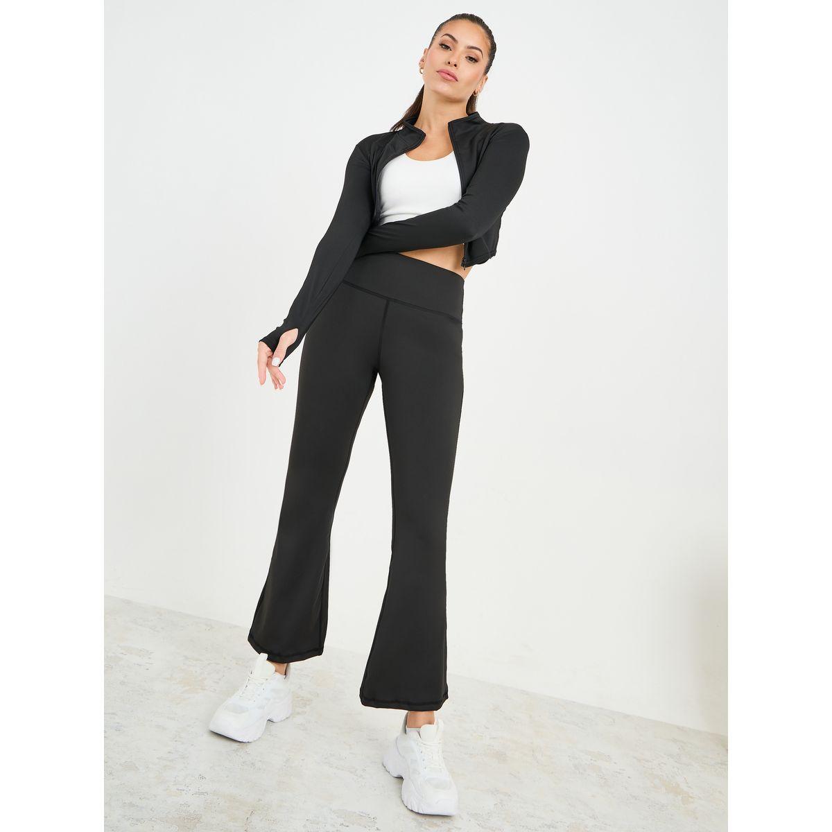 Styli Active Multi Panel Thumbhole Detail Zip Up Crop Jacket & Flared Leggings Set-sports-women-clothing-trackpantsandtracksuits-image-1