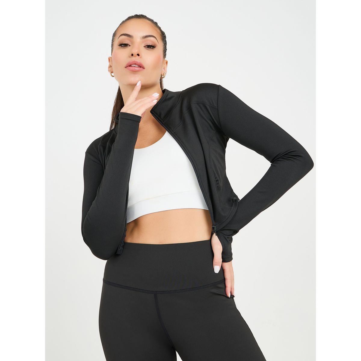 Styli Active Multi Panel Thumbhole Detail Zip Up Crop Jacket & Flared Leggings Set-sports-women-clothing-trackpantsandtracksuits-image-2