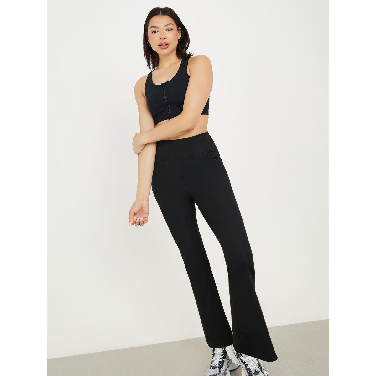 Styli Active Wide Waistband Flared Leggings with Pockets-women-clothing-sportswearandactivewear-bottoms-leggings-image-1