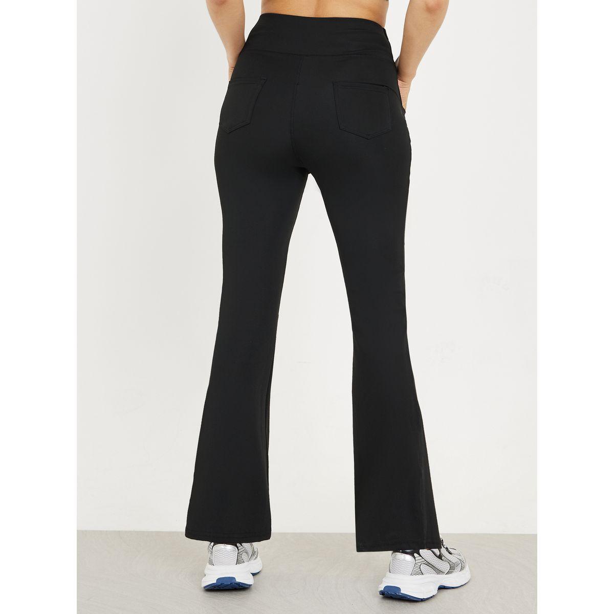 Styli Active Wide Waistband Flared Leggings with Pockets-women-clothing-sportswearandactivewear-bottoms-leggings-image-4
