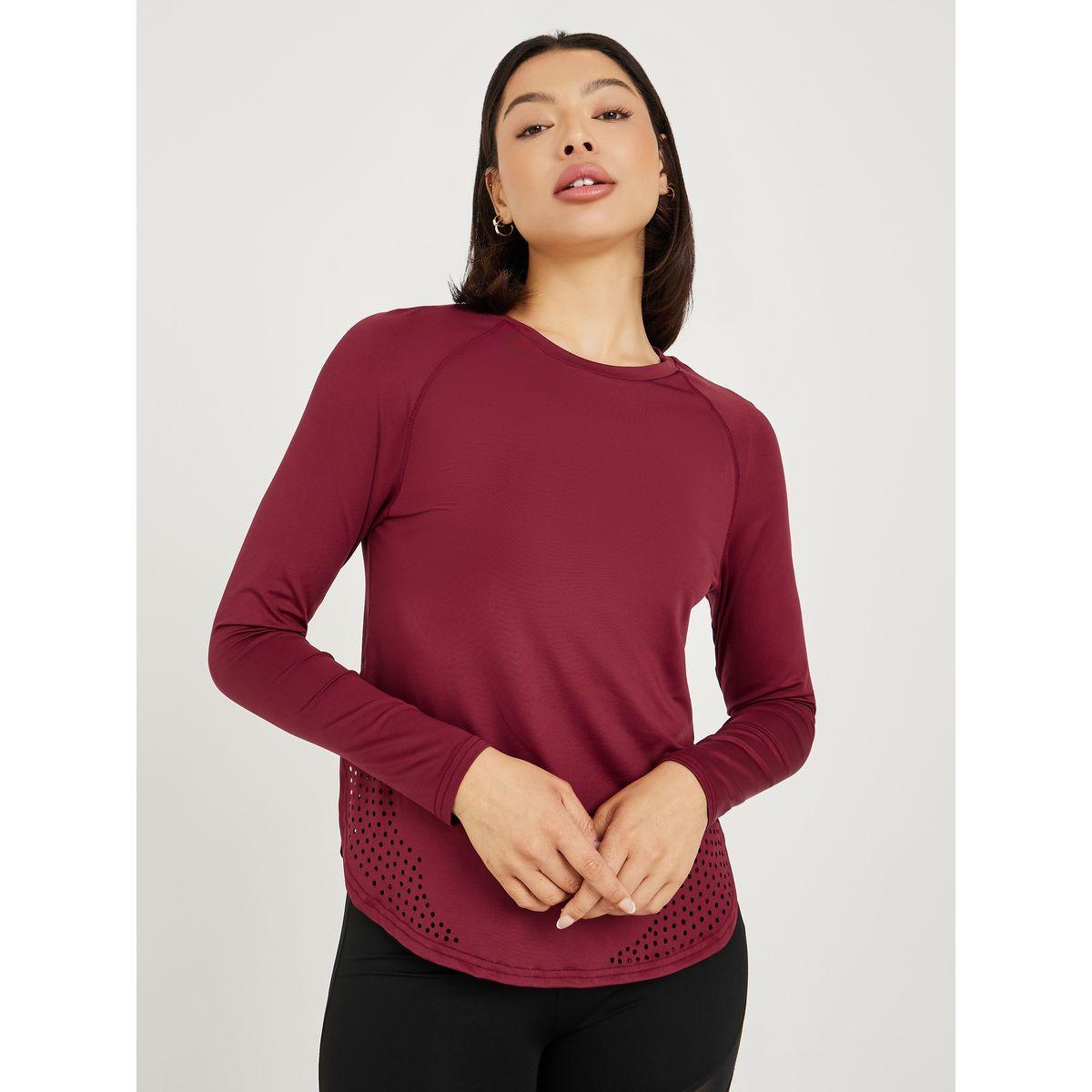 Styli Active Lasercut Detail Curved Hem Long Sleeve Top-women-clothing-sportswearandactivewear-tshirtsandvests-image-1