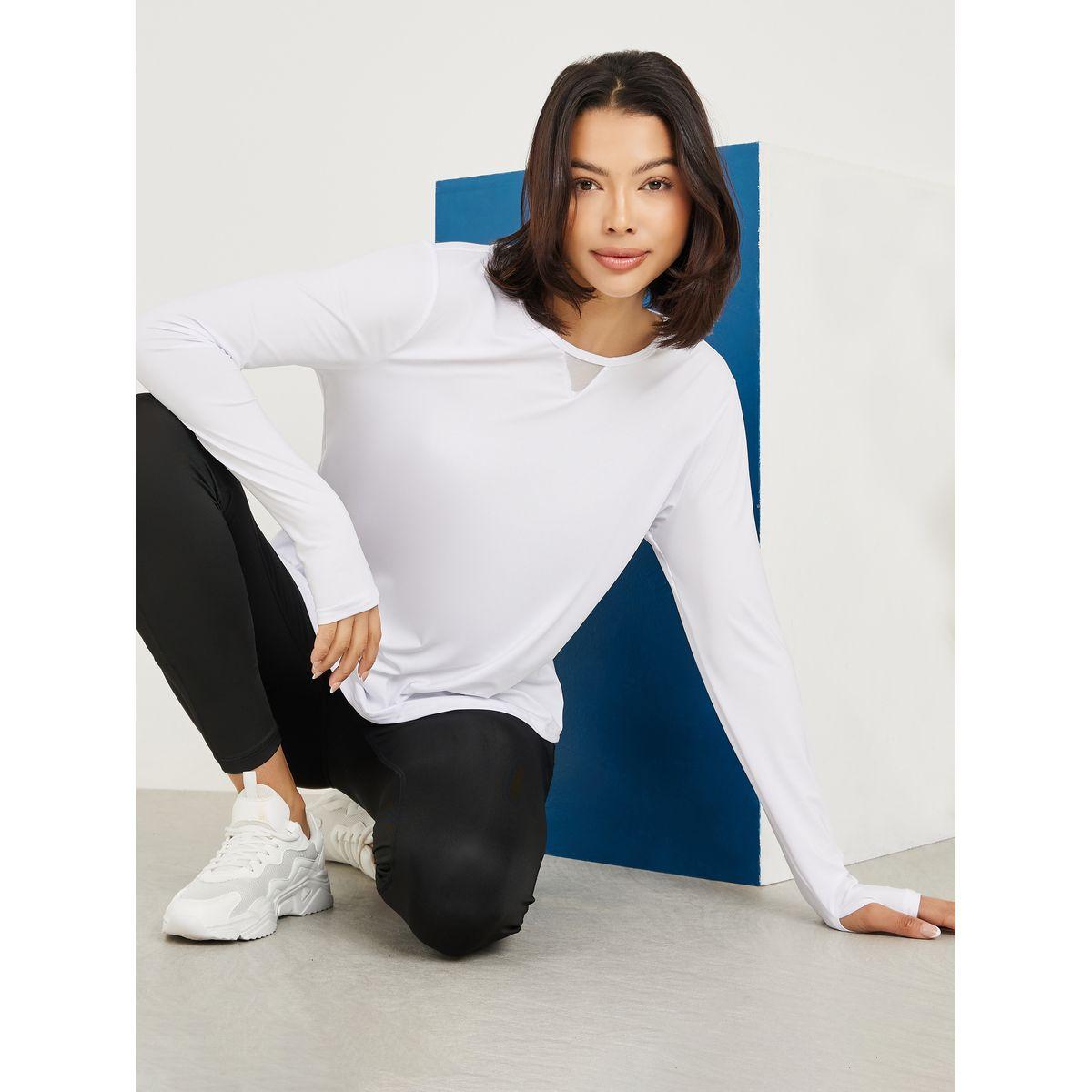 Styli Active Mesh Insert Detail Back Center Hem Slit Thumbhole Detail Top-sports-women-clothing-tshirtsandvests-image-1