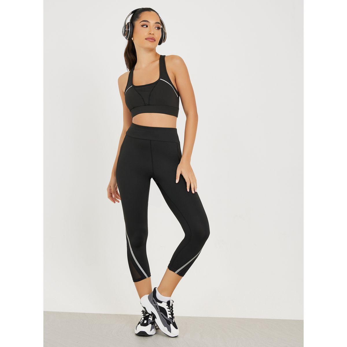 Styli Active Broad Waist Reflective Stripe Detail Calf Mesh Insert 3/4 Leggings-women-clothing-sportswearandactivewear-bottoms-image-1