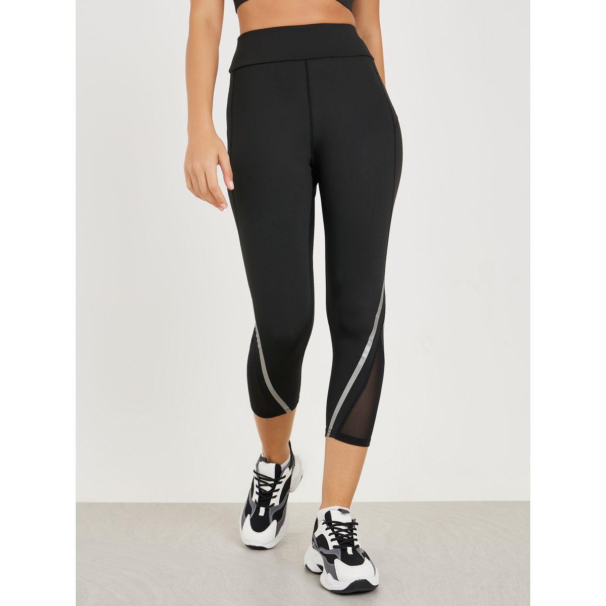 Styli Active Broad Waist Reflective Stripe Detail Calf Mesh Insert 3/4 Leggings-women-clothing-sportswearandactivewear-bottoms-image-2