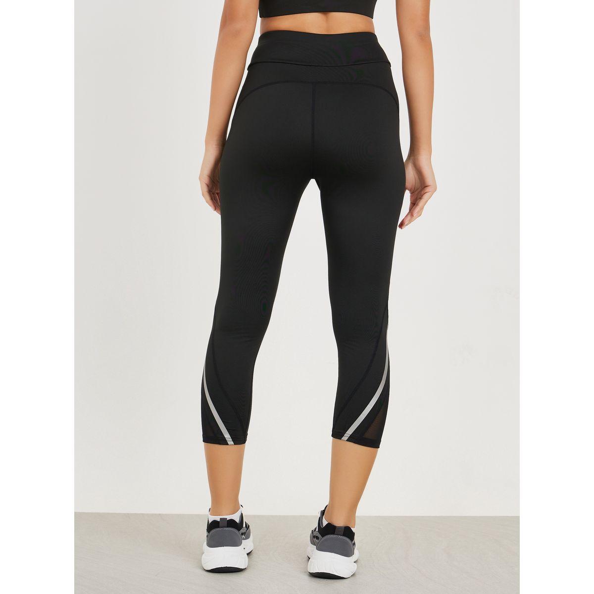 Styli Active Broad Waist Reflective Stripe Detail Calf Mesh Insert 3/4 Leggings-women-clothing-sportswearandactivewear-bottoms-image-4