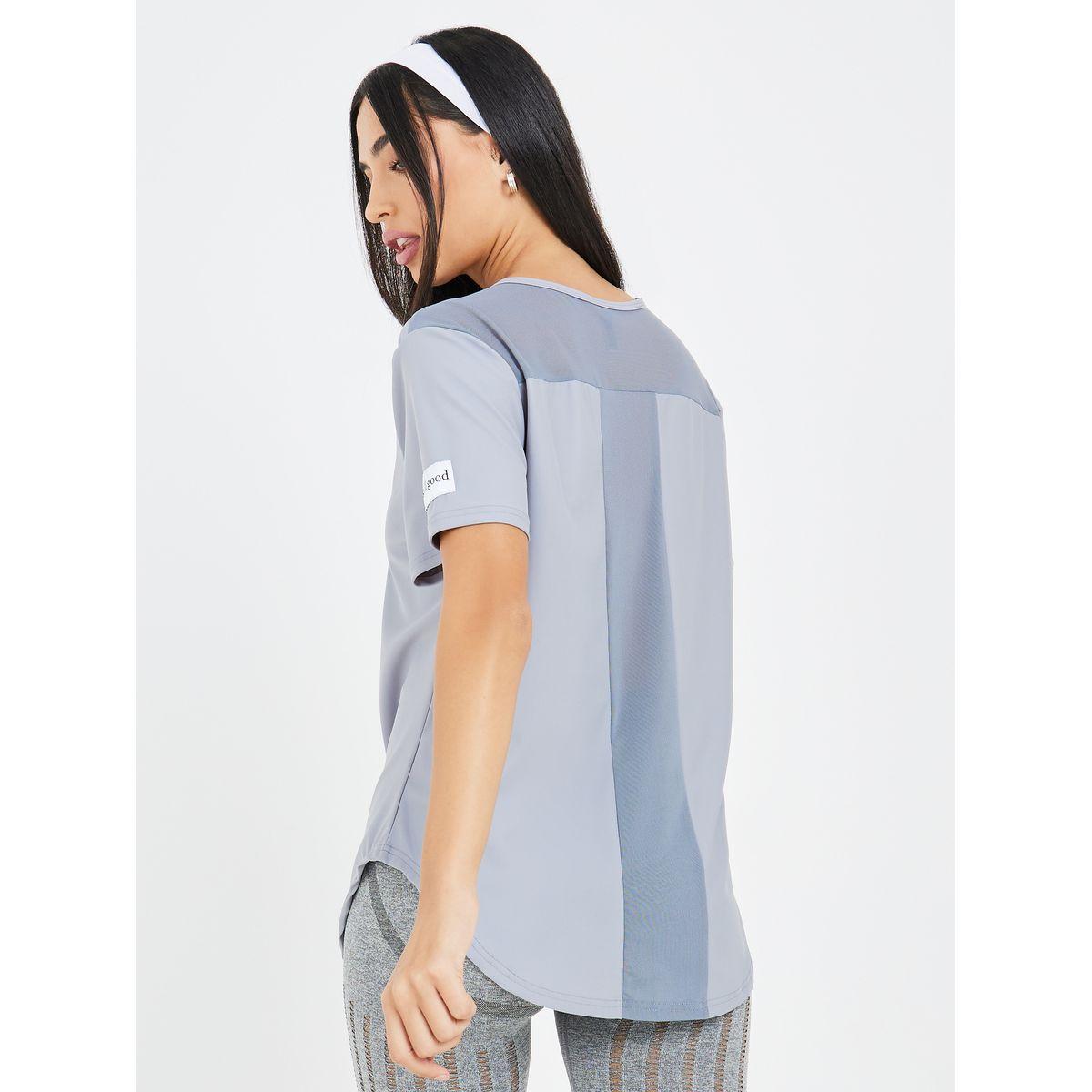 Styli Active T-Shaped Back Mesh Panel Label Sleeve Detail Top-women-clothing-sportswearandactivewear-tshirtsandvests-image-4