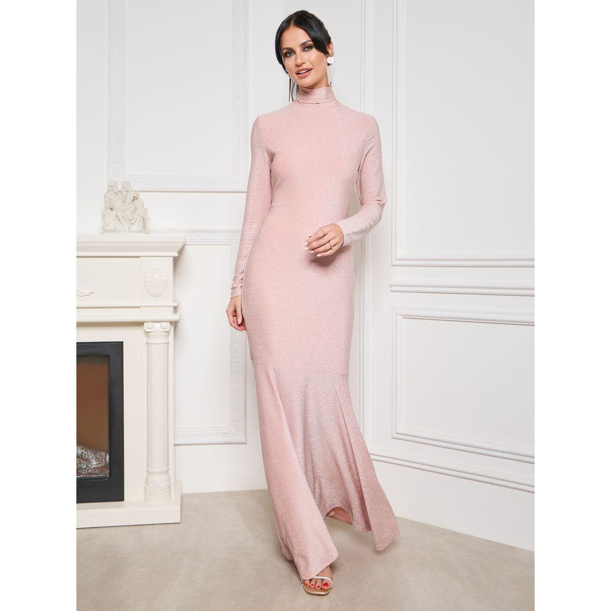 Styli Limited High Neck Stretch Shimmer Bodycon Maxi Dress-women-clothing-dresses-image-3