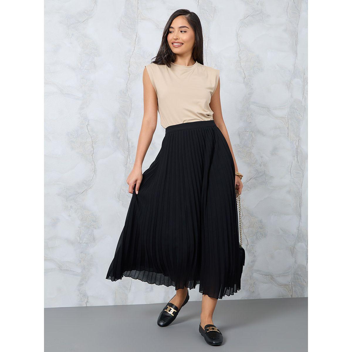 Styli Pleated A-Line Midi Skirt-women-clothing-bottoms-skirts-image-1