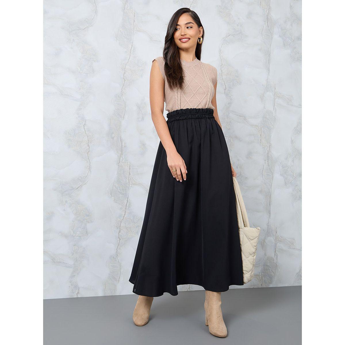 Styli Broad Elasticated Waistband A-Line Maxi Skirt-women-clothing-bottoms-skirts-image-1