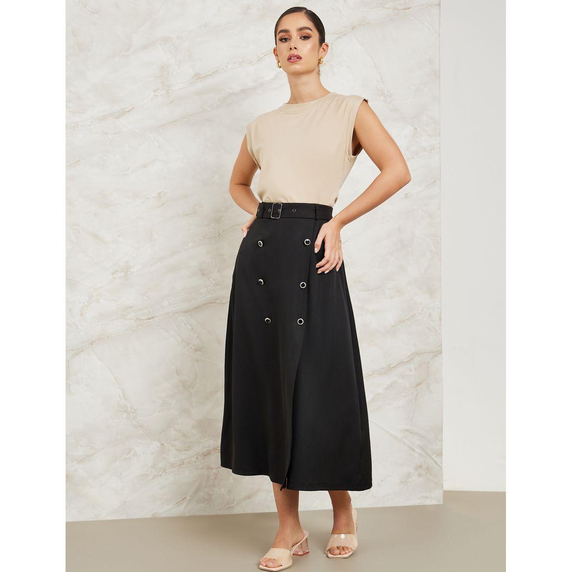 Styli Button Detail Wrap Front Midi Skirt-women-clothing-bottoms-skirts-image-2
