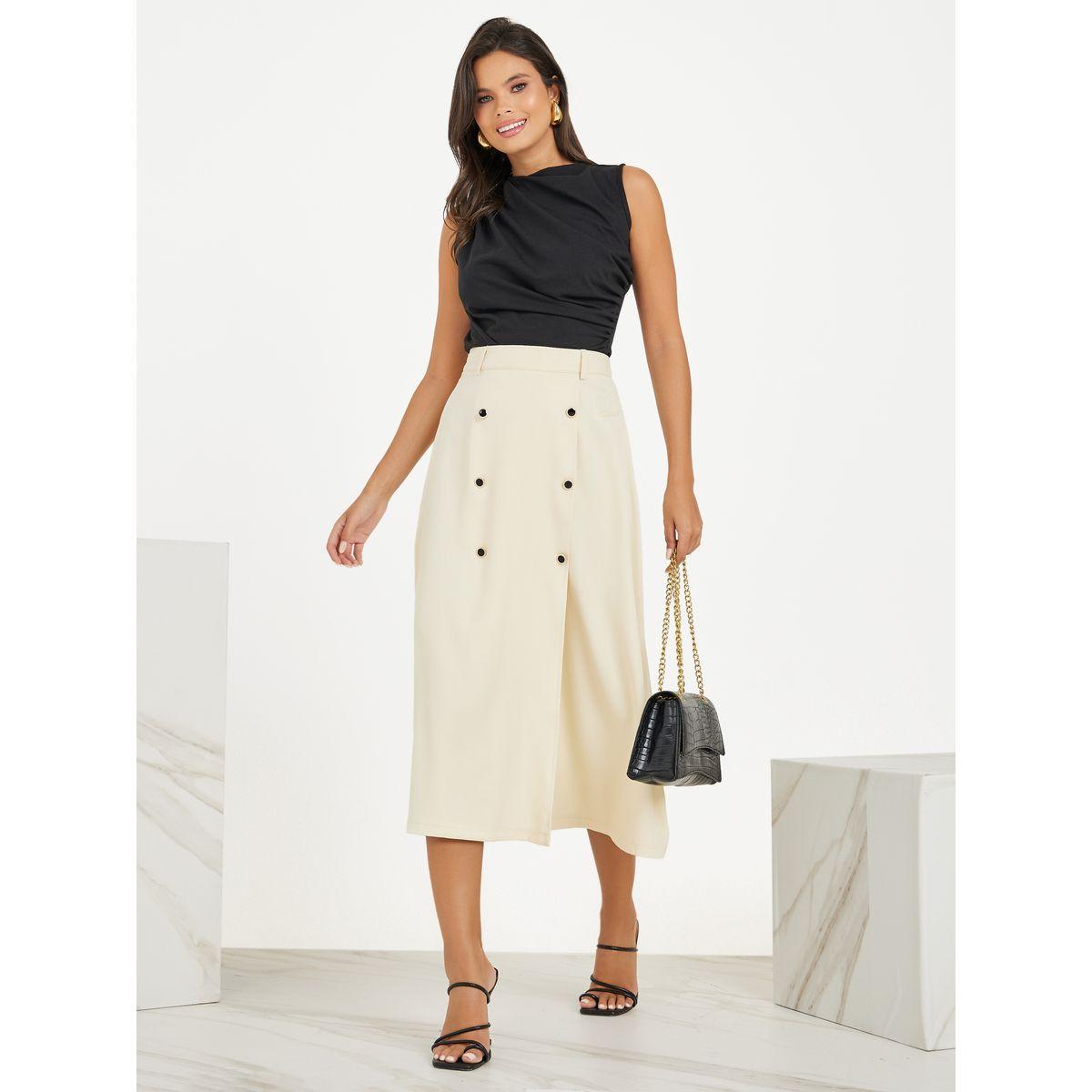 Styli Button Detail Wrap Front Midi Skirt-women-clothing-bottoms-skirts-image-1