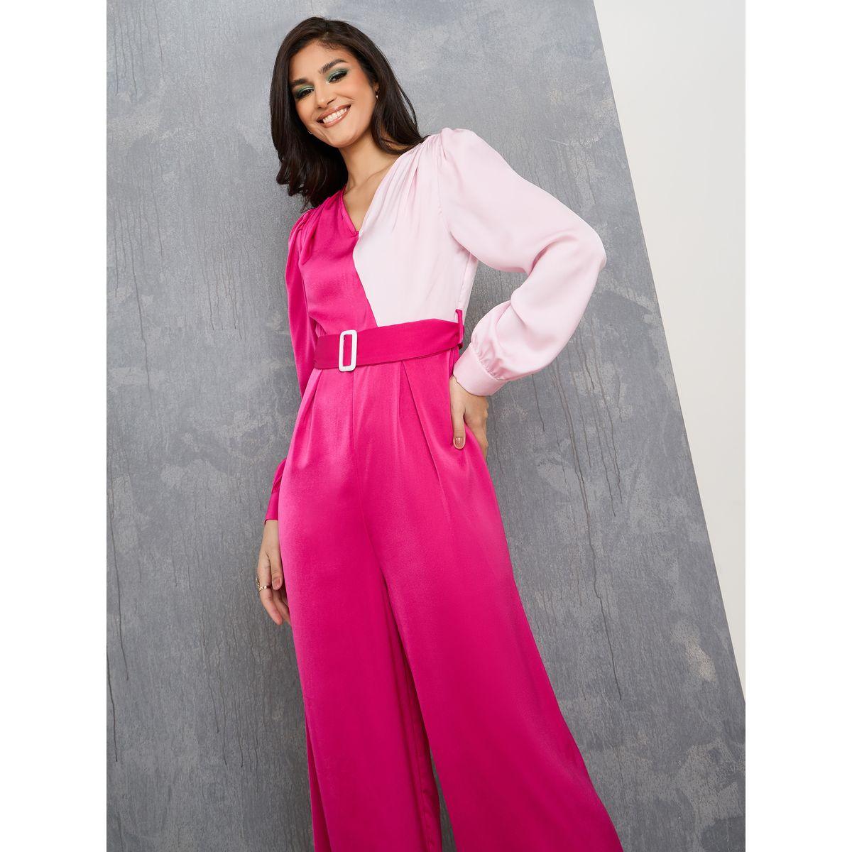 Styli Satin Colorblock Belted Wide Leg Jumpsuit-women-clothing-jumpsuits-image-2