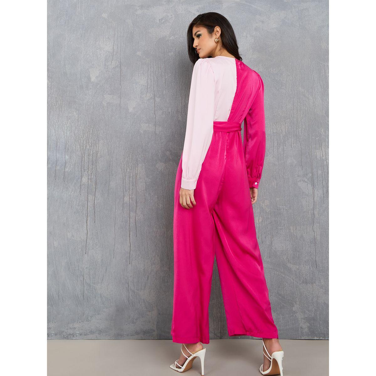 Styli Satin Colorblock Belted Wide Leg Jumpsuit-women-clothing-jumpsuits-image-4