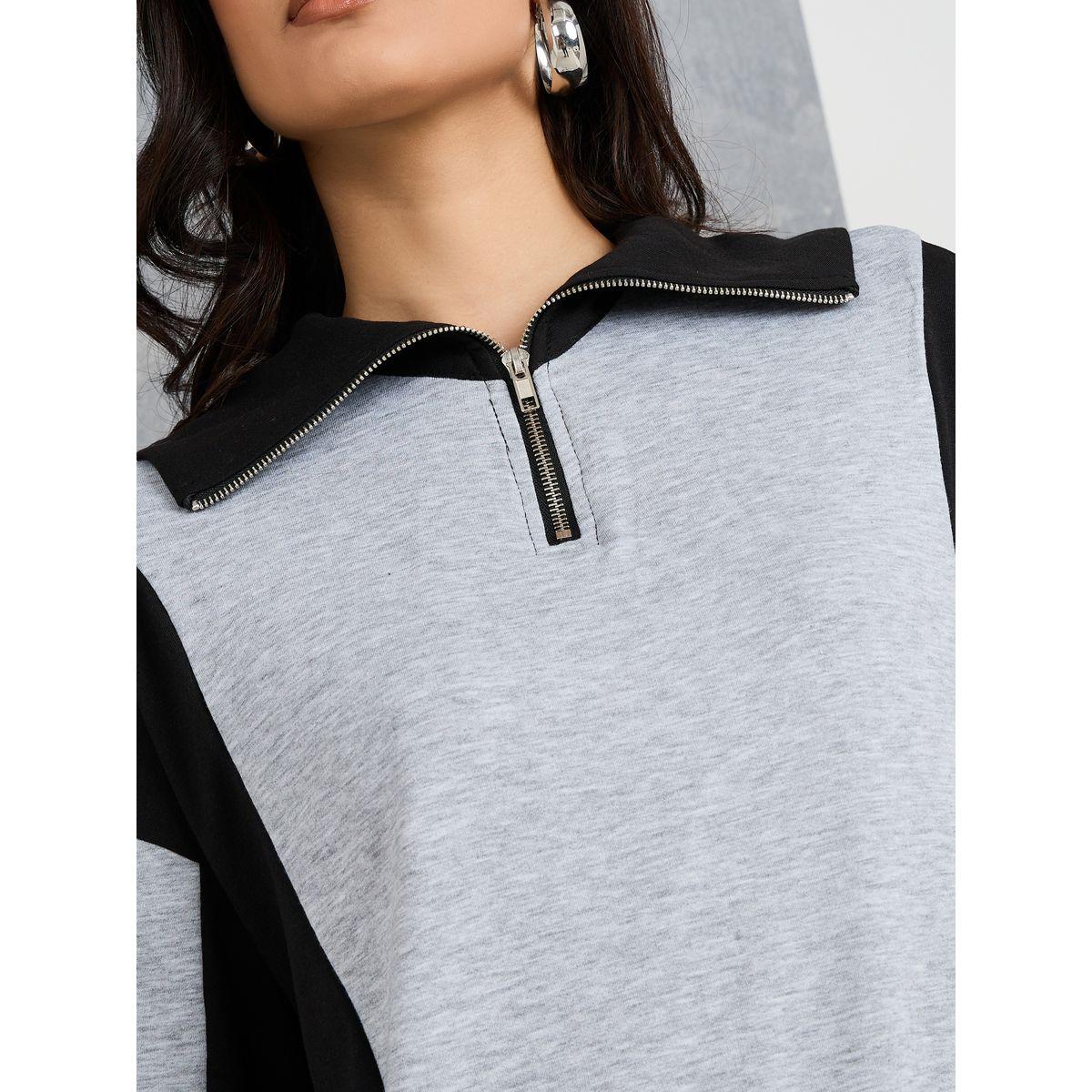 Styli Colorblock Sweatshirt Maxi Dress with Half Zip Detail-women-clothing-dresses-image-3