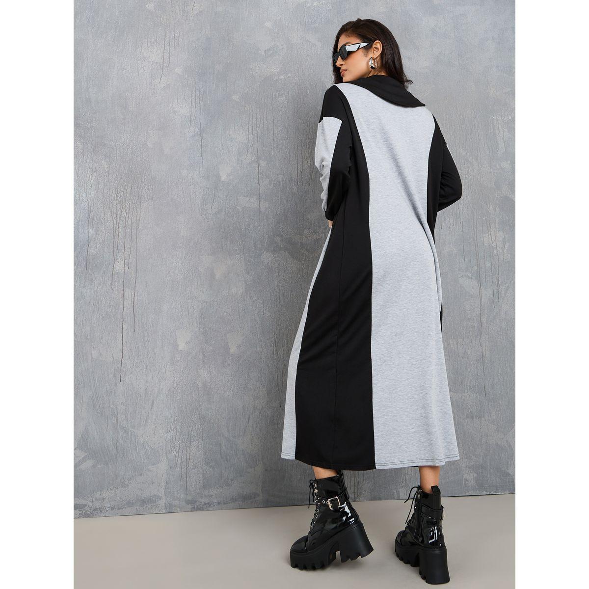 Styli Colorblock Sweatshirt Maxi Dress with Half Zip Detail-women-clothing-dresses-image-4