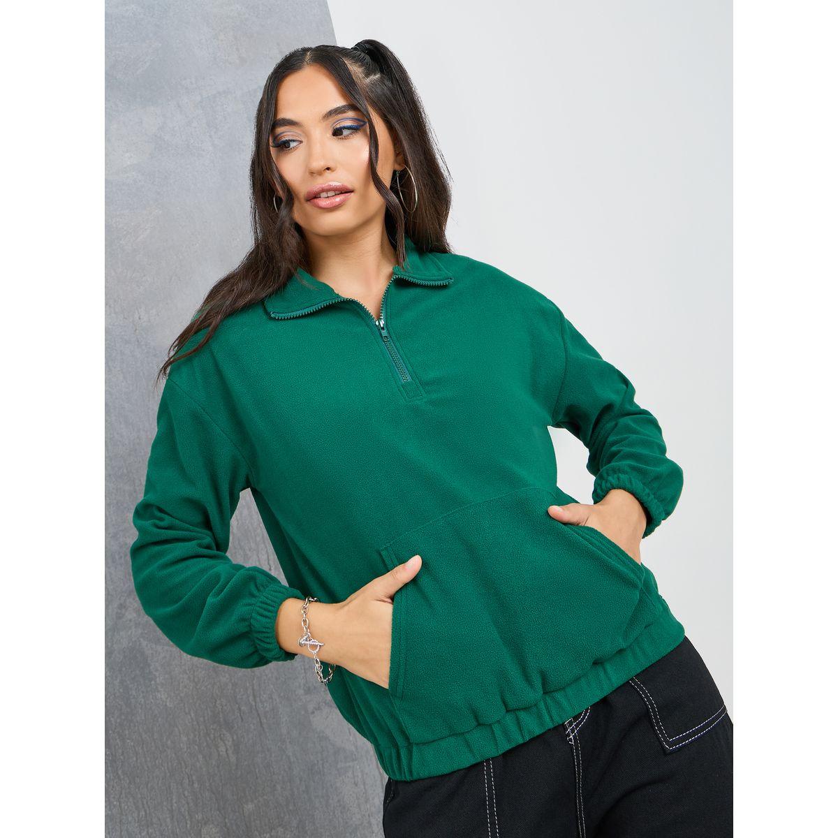 Styli Polar Fleece Zipper Up Neck Solid Sweatshirt-women-winterwear-hoodiesandsweatshirts-sweatshirts-image-1