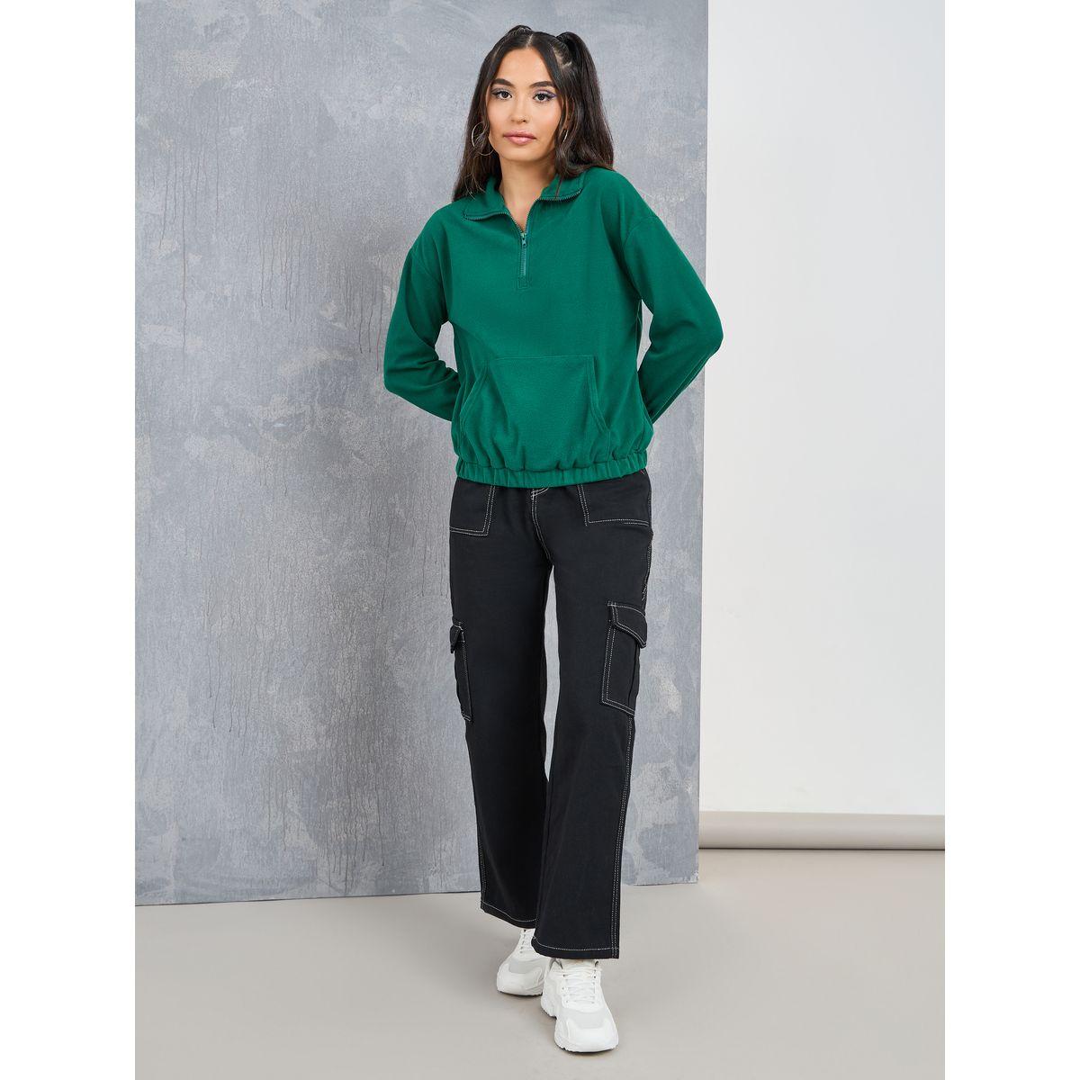Styli Polar Fleece Zipper Up Neck Solid Sweatshirt-women-winterwear-hoodiesandsweatshirts-sweatshirts-image-2