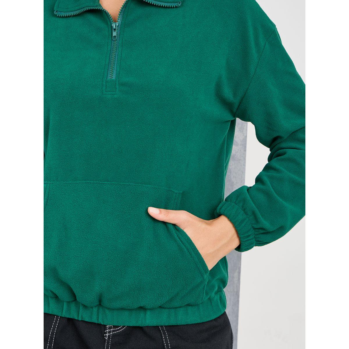 Styli Polar Fleece Zipper Up Neck Solid Sweatshirt-women-winterwear-hoodiesandsweatshirts-sweatshirts-image-3