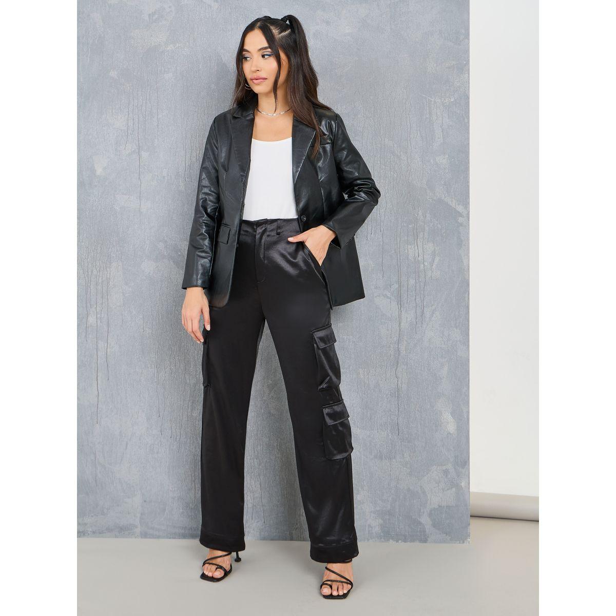 Styli Leather Look Notch Lapel Buttoned Blazer-women-clothing-coatsandjackets-blazers-image-2