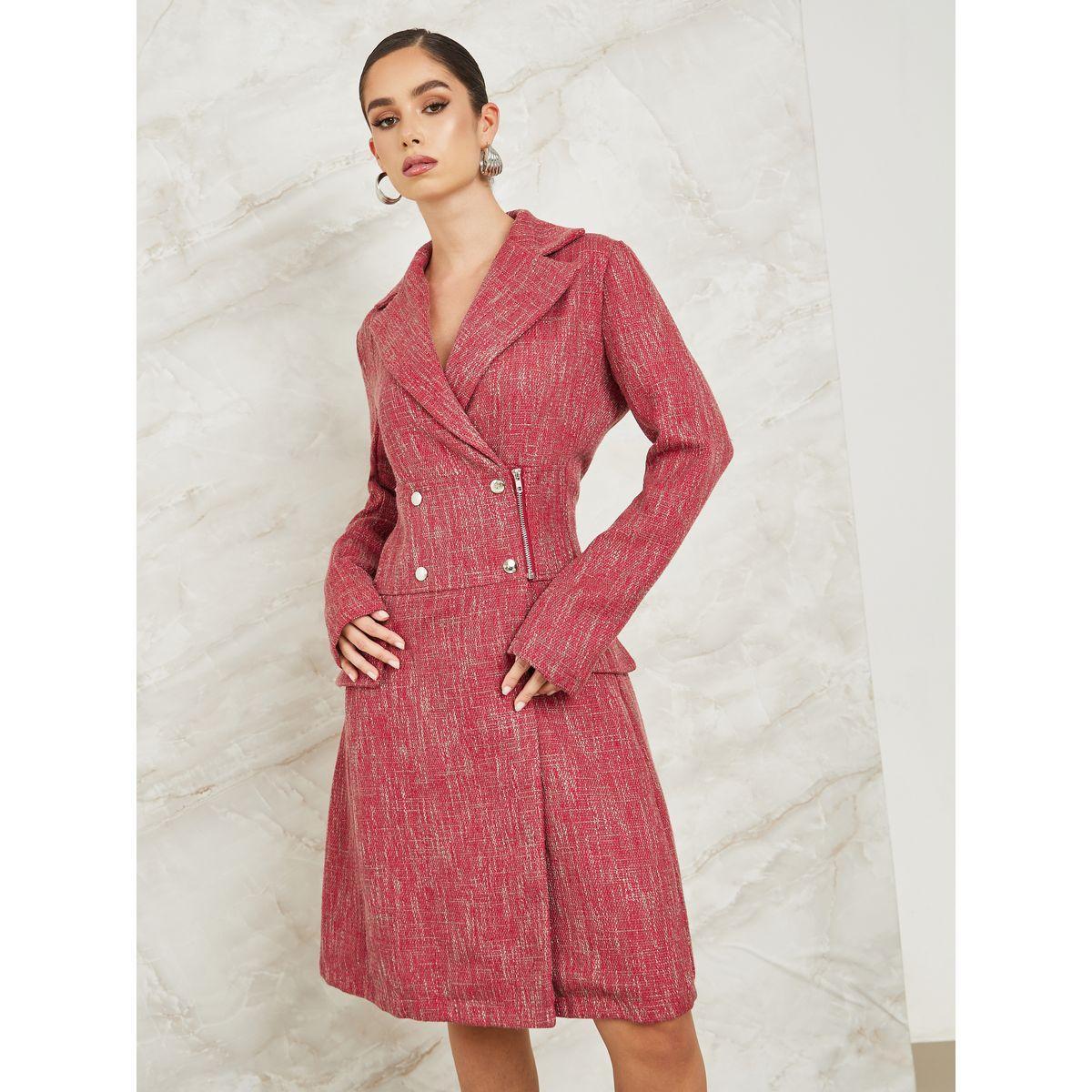 Styli Tweed Blazer Knee Length Dress with Zip Detail-women-clothing-dresses-image-1