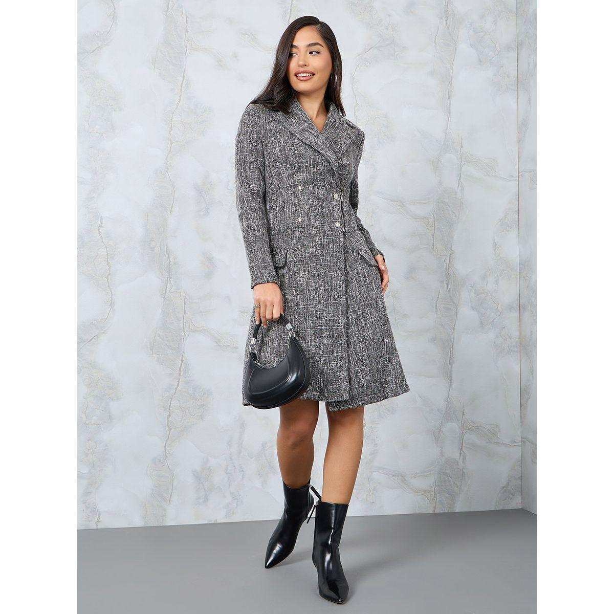 Styli Tweed Blazer Knee Length Dress with Zip Detail-women-clothing-dresses-image-1