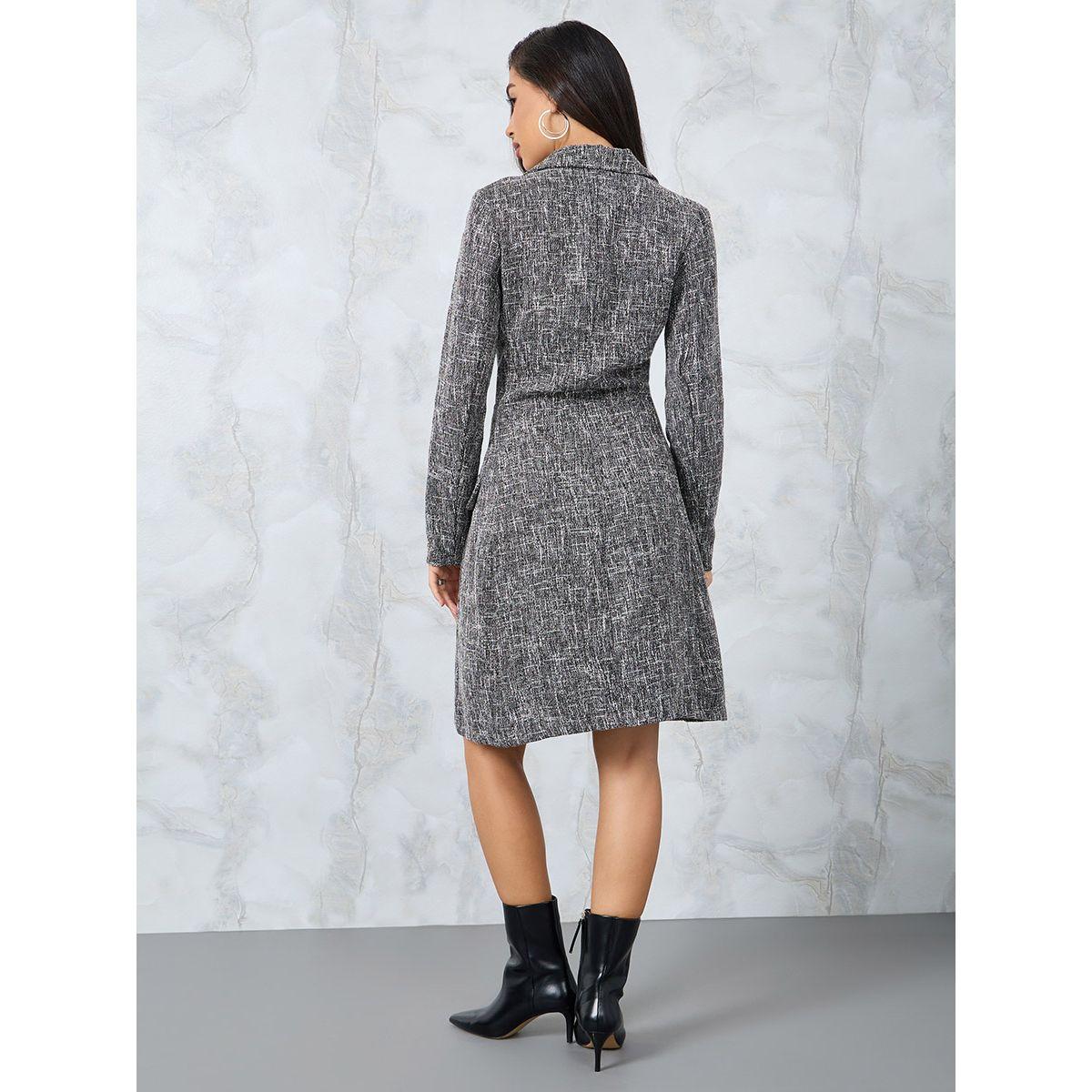 Styli Tweed Blazer Knee Length Dress with Zip Detail-women-clothing-dresses-image-4