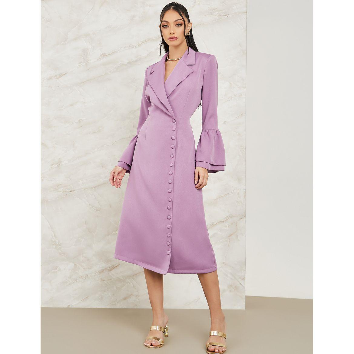 فستان ميدي بأكمام بنمط جرس-women-clothing-dresses-image-1