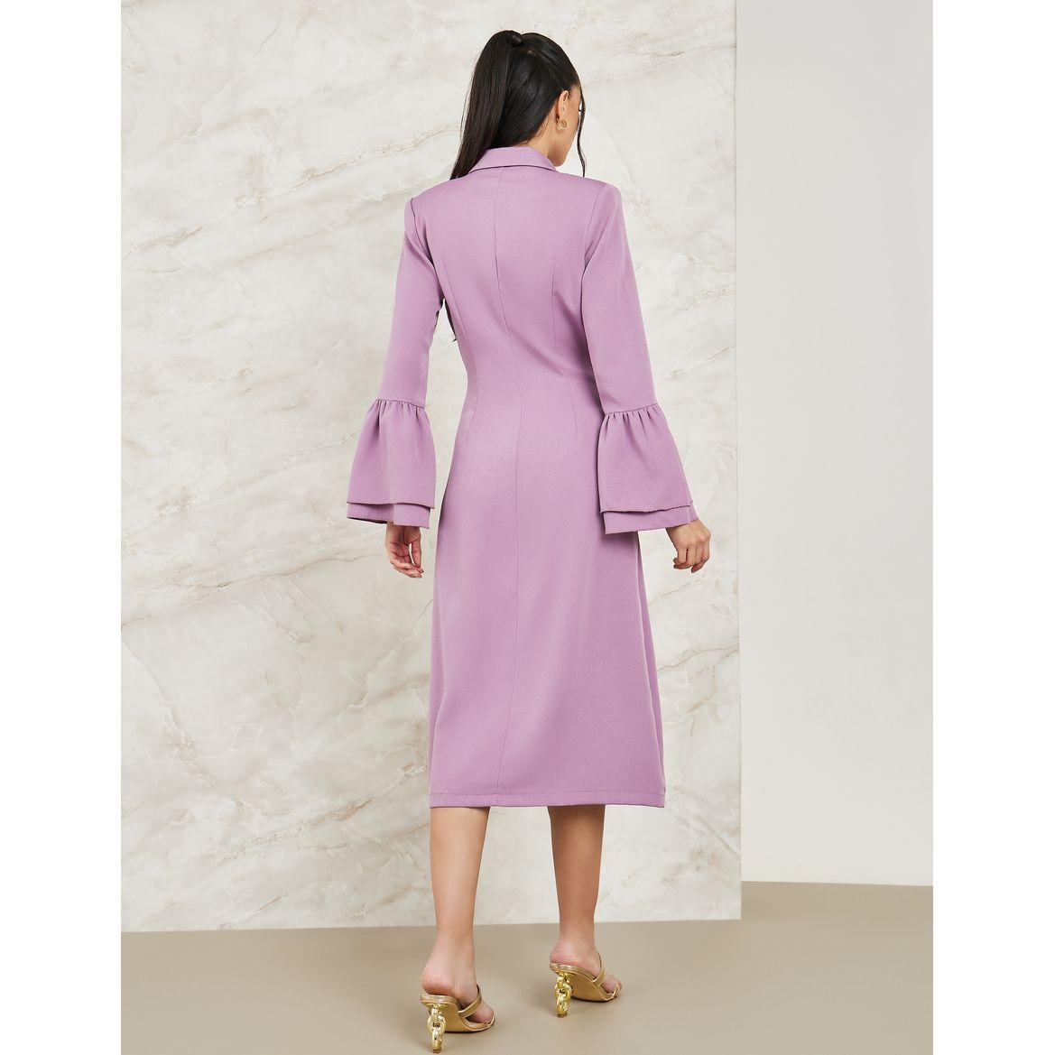 Styli Notch Lapel Blazer Midi Dress with Bell Sleeve-women-clothing-dresses-image-4