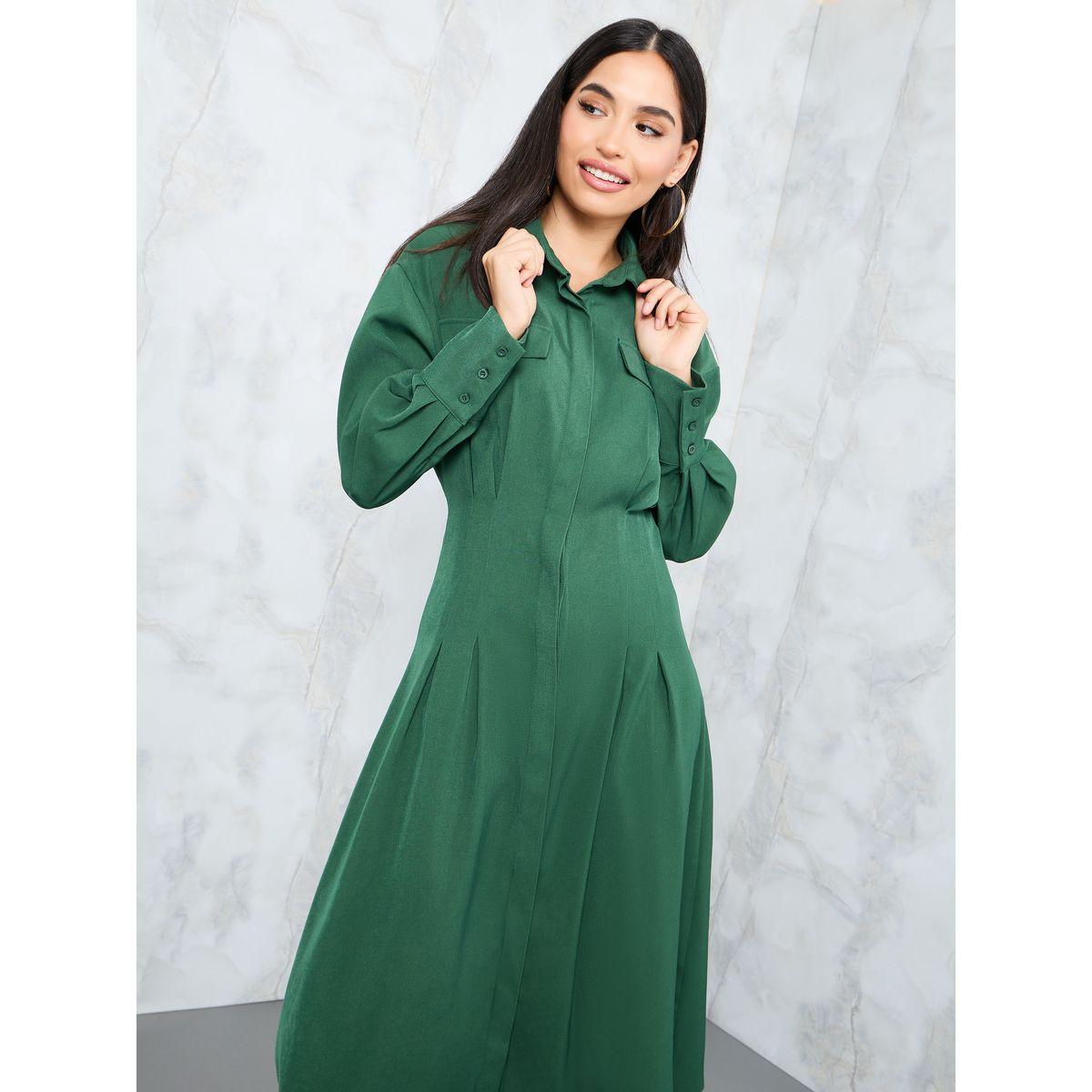 فستان ميدي بأزرار غلق مخفية-women-clothing-dresses-image-2