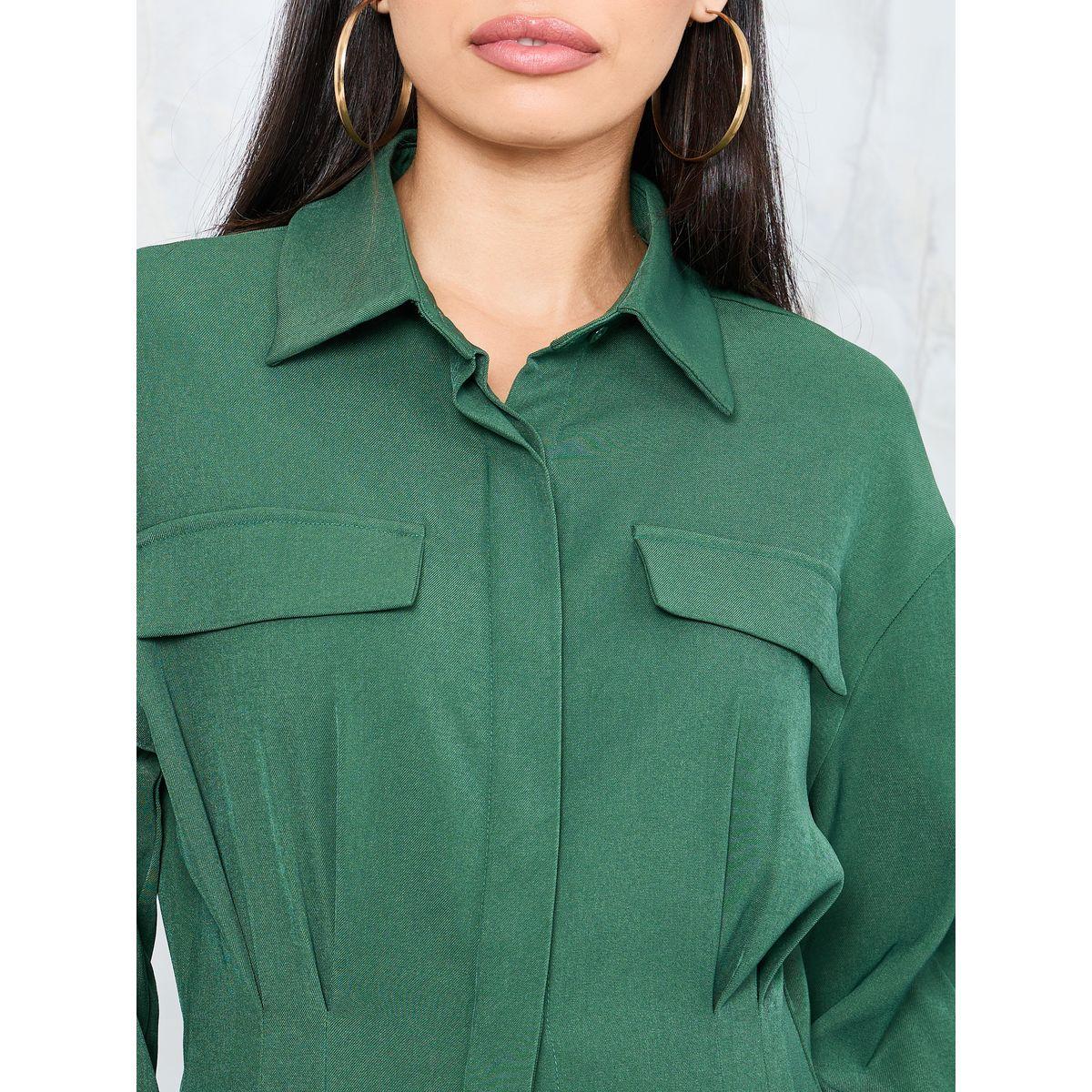 Styli Collared Shirt Midi Dress with Concealed Placket-women-clothing-dresses-image-3