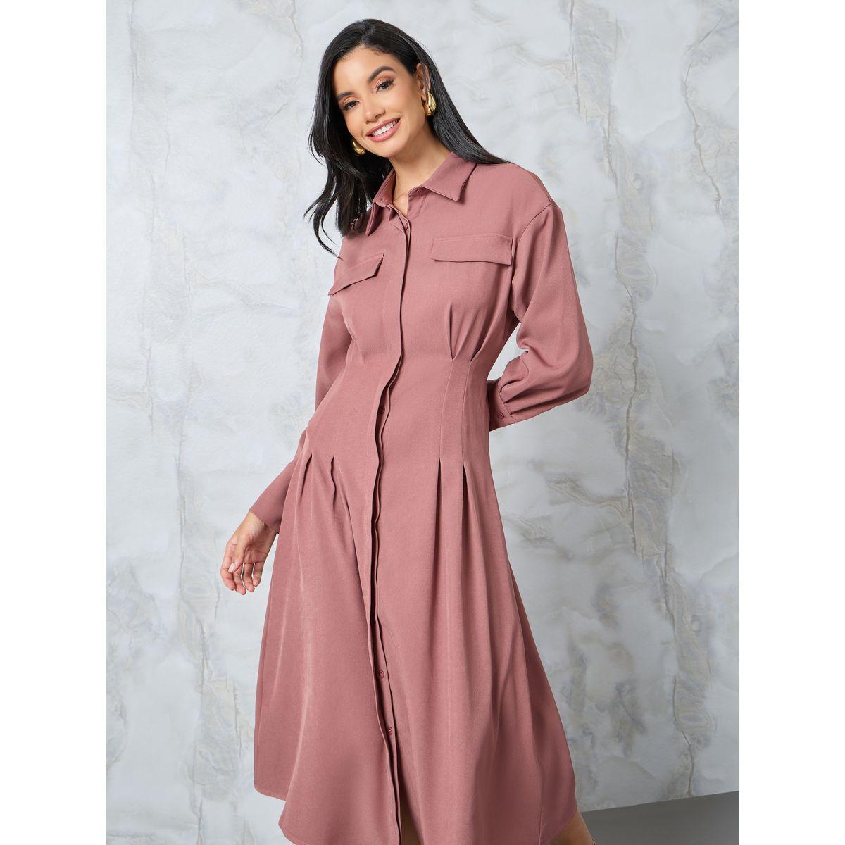 Styli Collared Shirt Midi Dress with Concealed Placket-women-clothing-dresses-image-2