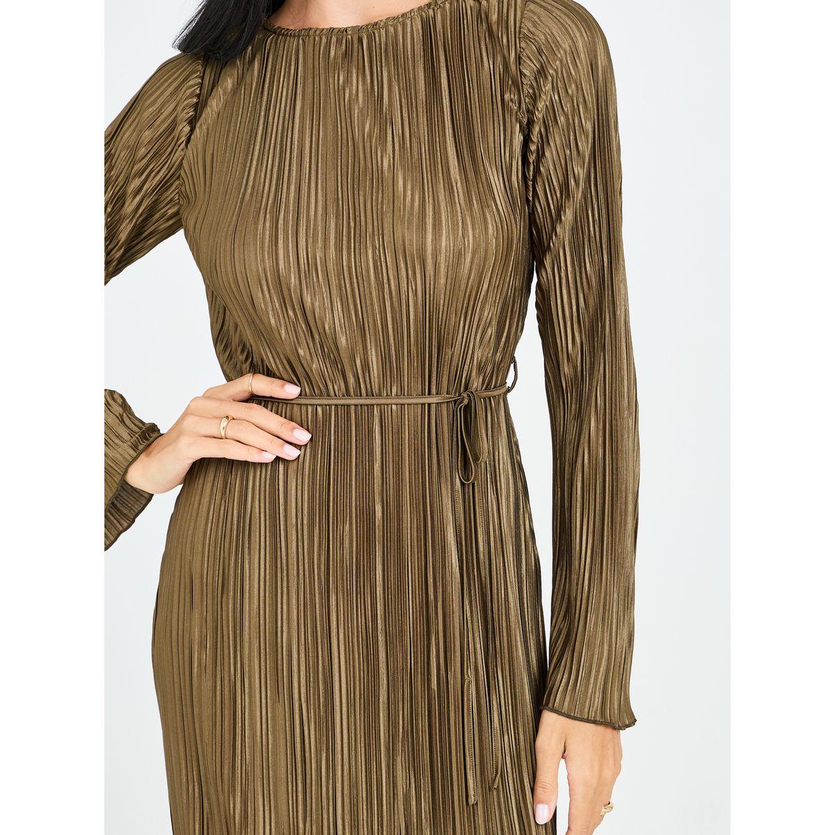 فستان طويل بليسيه مع حافة بشق-women-clothing-dresses-image-4