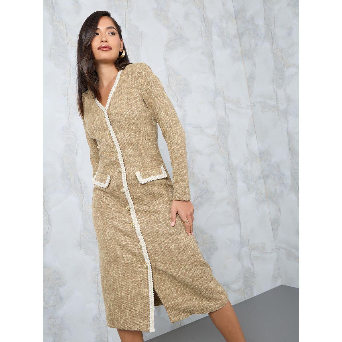 فستان تويد ميدي بأزرار غلق-women-clothing-dresses-image-1