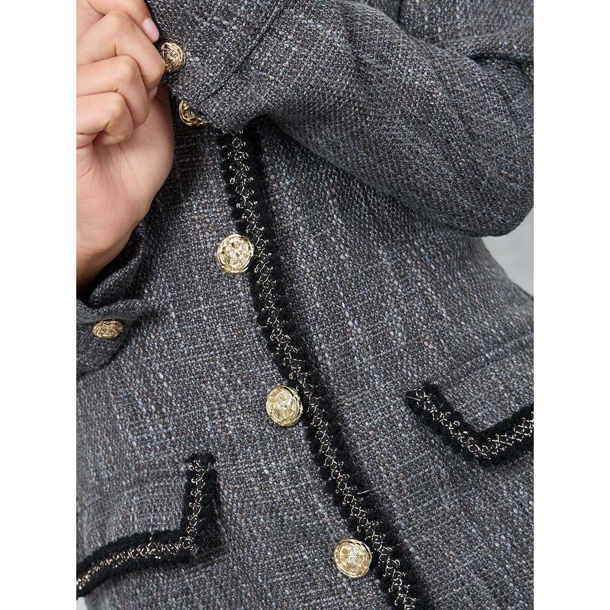 Styli V Neck Tweed Shirt Midi Dress with Flap Detail-women-clothing-dresses-image-3