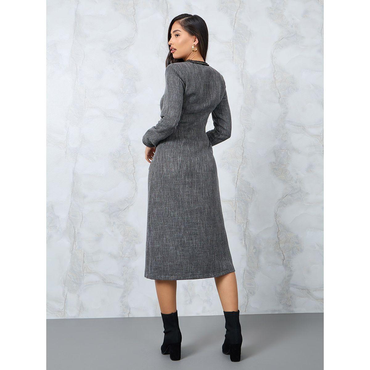 فستان تويد ميدي بأزرار غلق-women-clothing-dresses-image-4