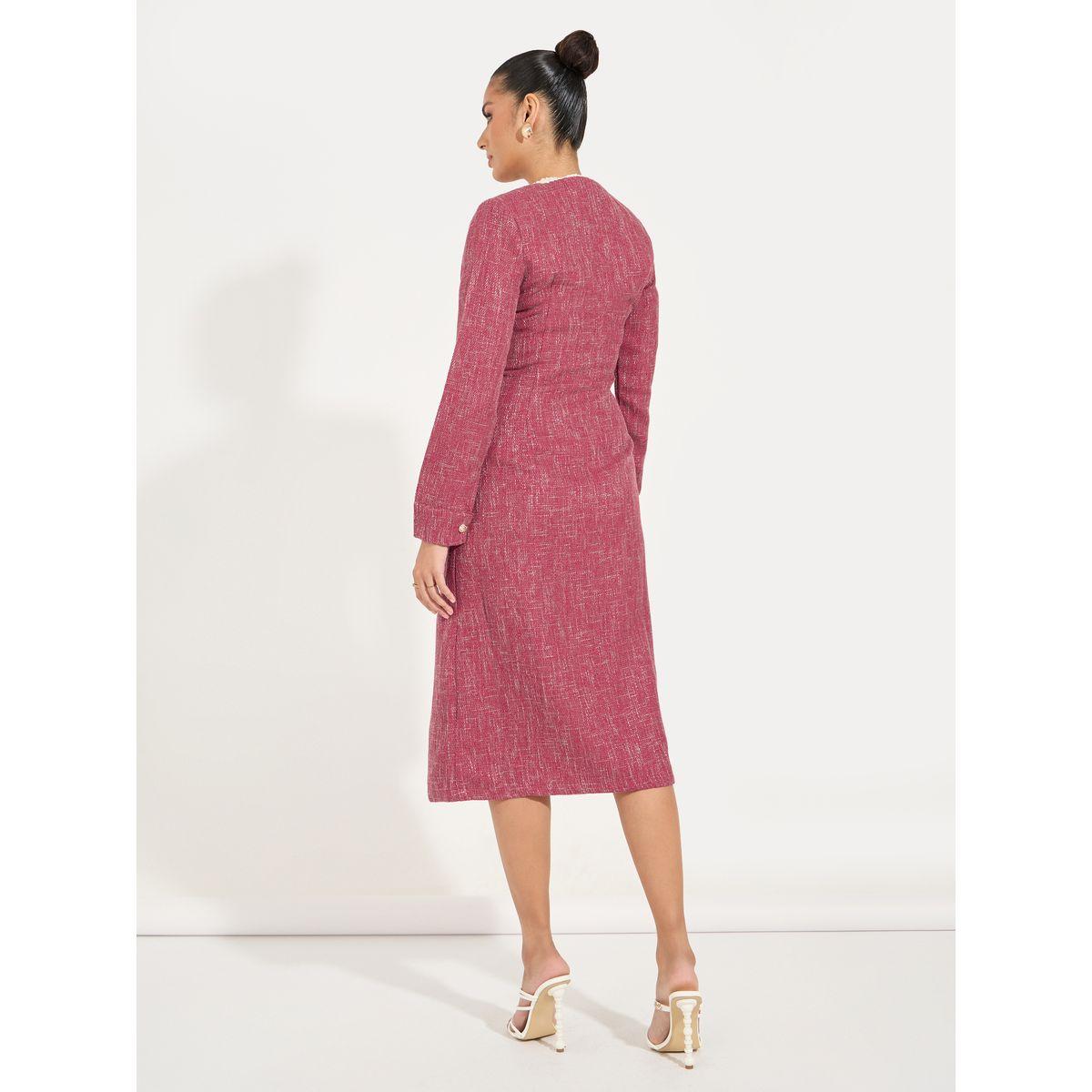 فستان ميدي تويد مزين بطية إغلاق-women-clothing-dresses-image-6