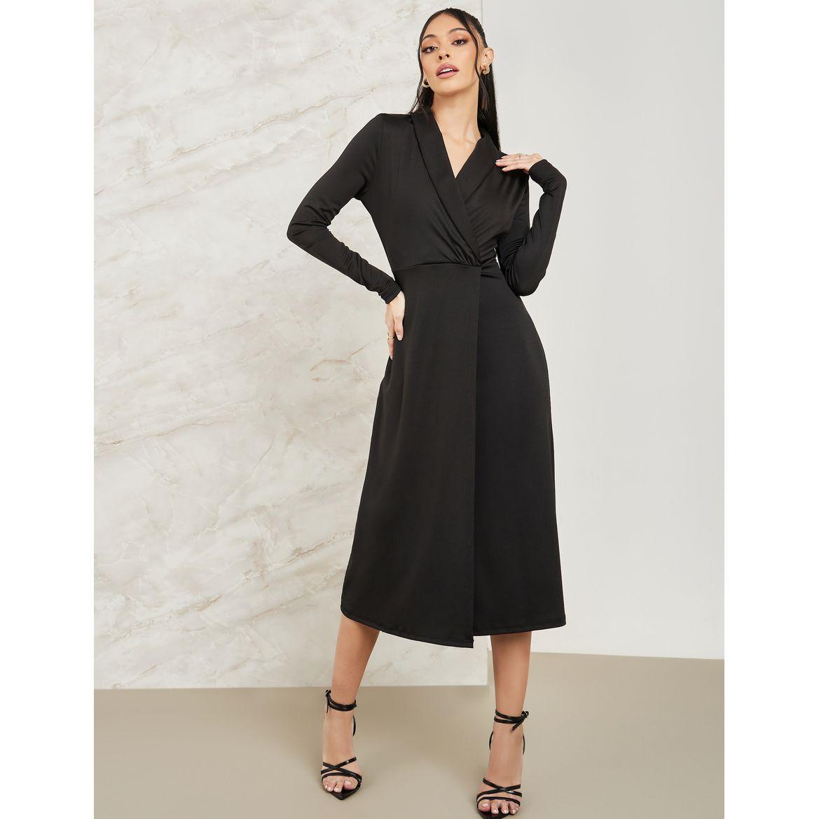 فستان ميدي سادة بنمط لف-women-clothing-dresses-image-4