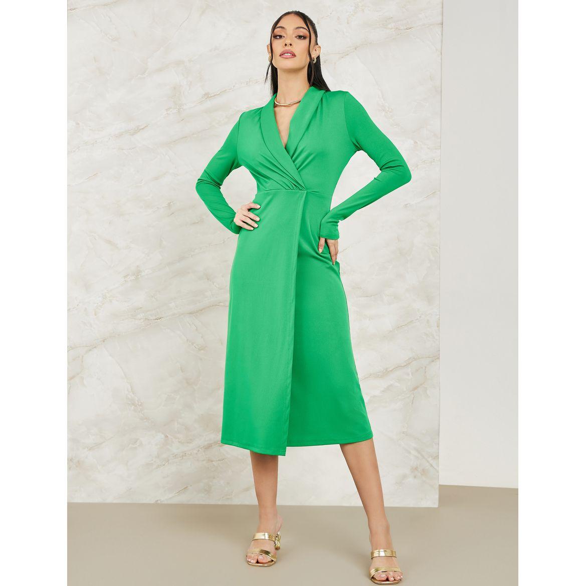 Styli Solid Wrap Front A-Line Midi Dress-women-clothing-dresses-image-1